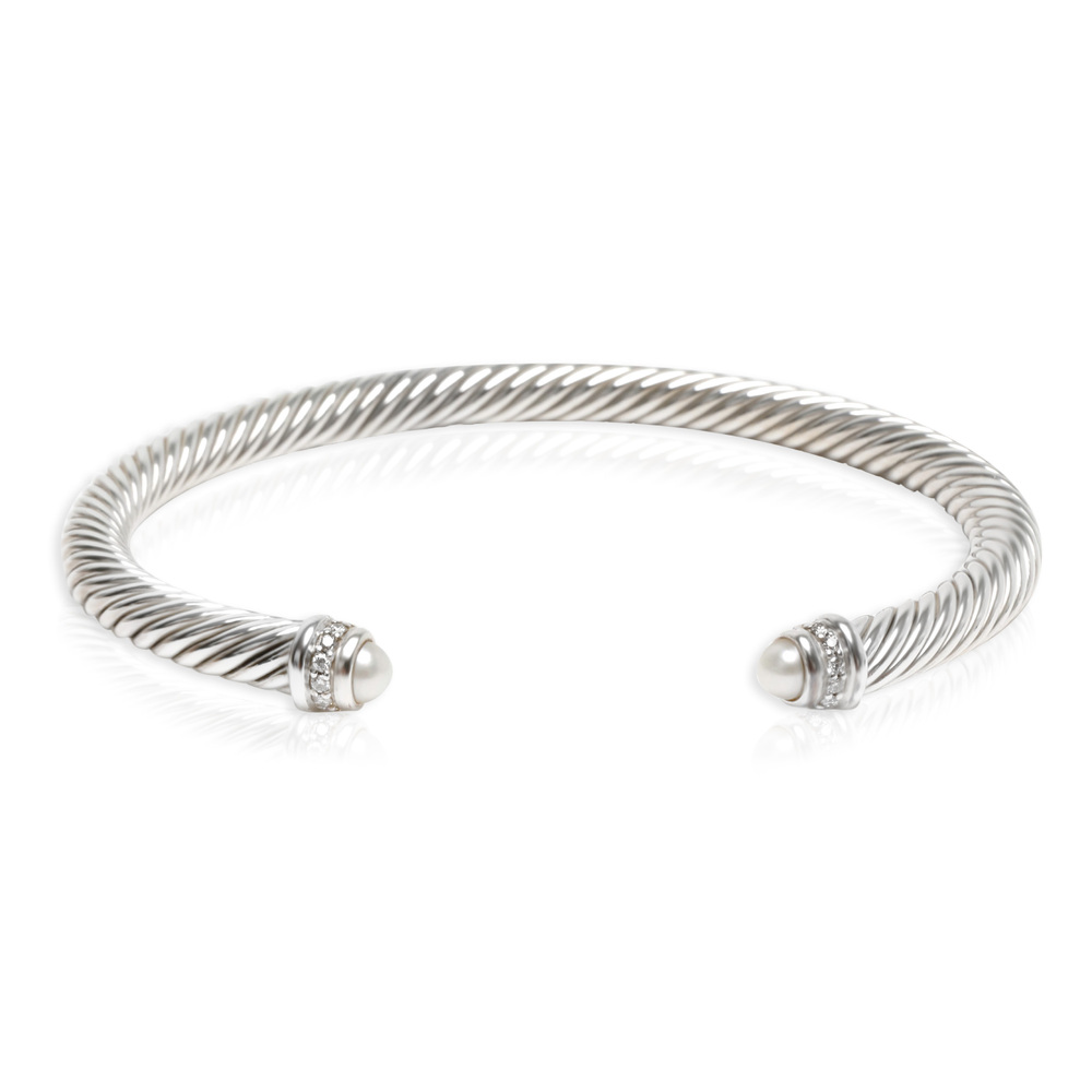 David Yurman Sterling Silver Pearl and Diamond Cable Classic Bracelet